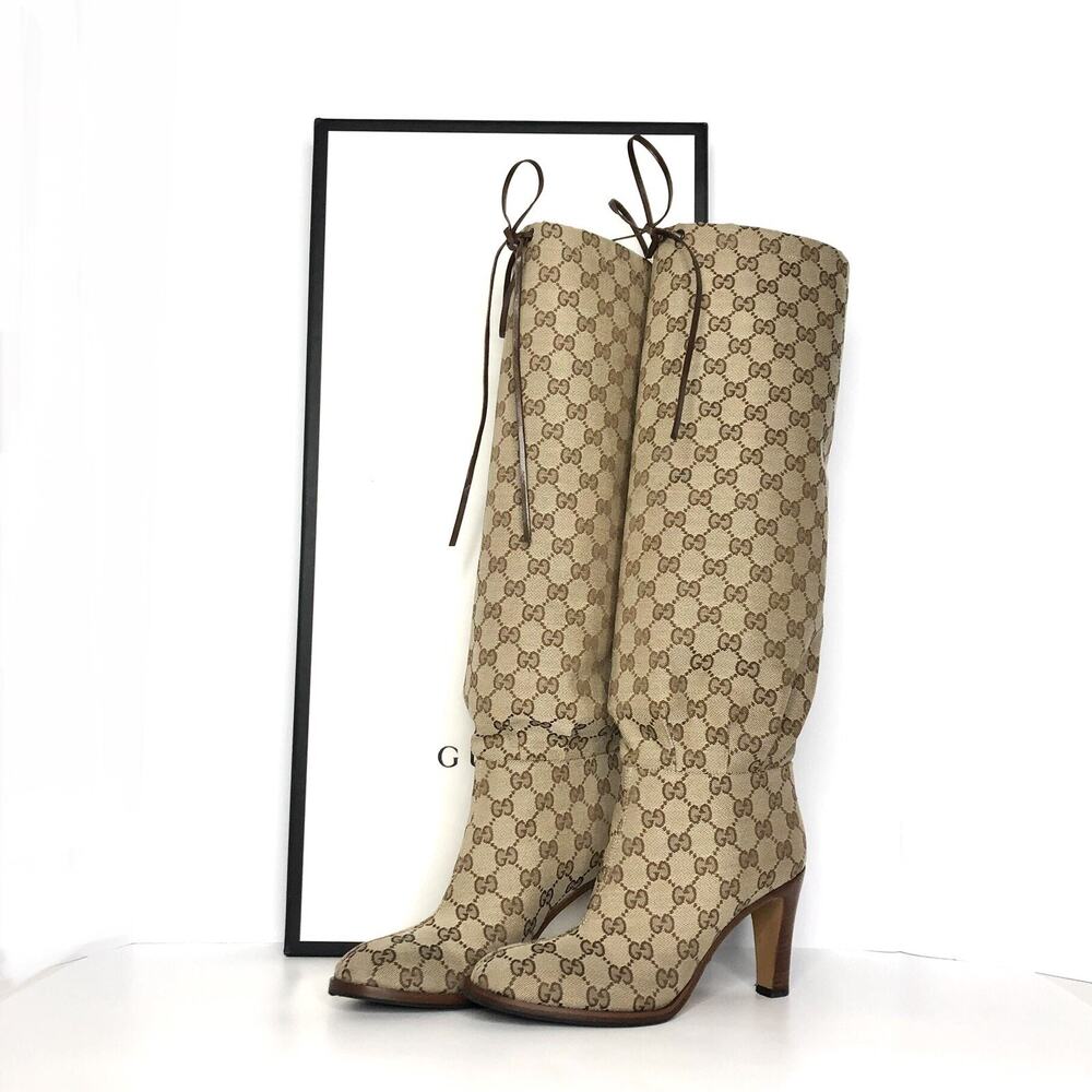 Gucci Beige Patterned Heeled Boots